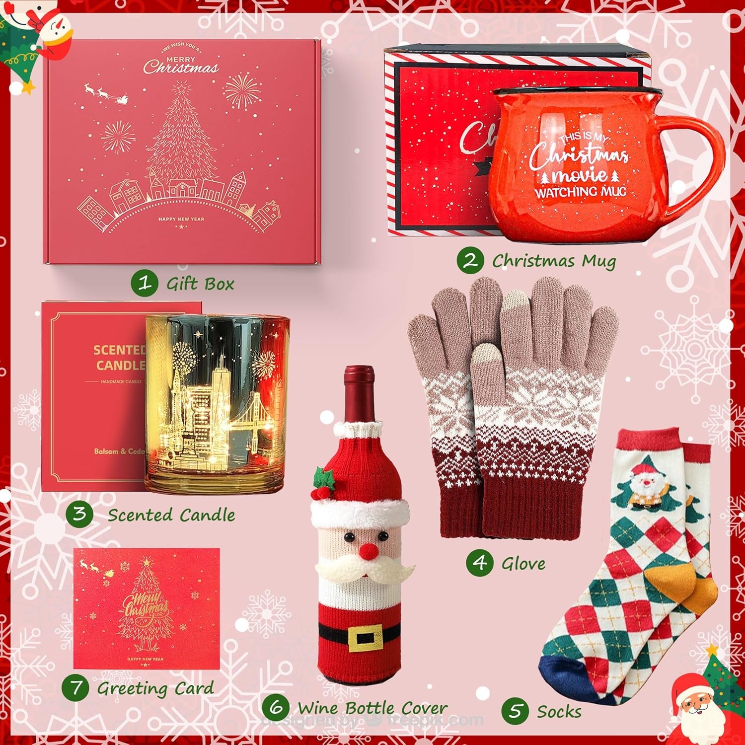 Christmas Gift Basket for Women – Cozy Winter Mug Gift Set with Candle, Socks, Gloves & More