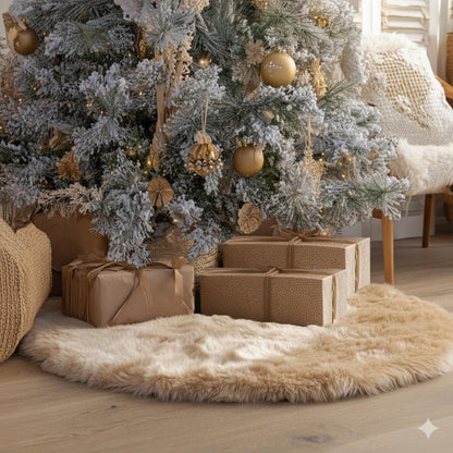 White Faux Fur Christmas Tree Skirt – 48" Luxury Plush Holiday Base Cover, Cozy Floor Decor