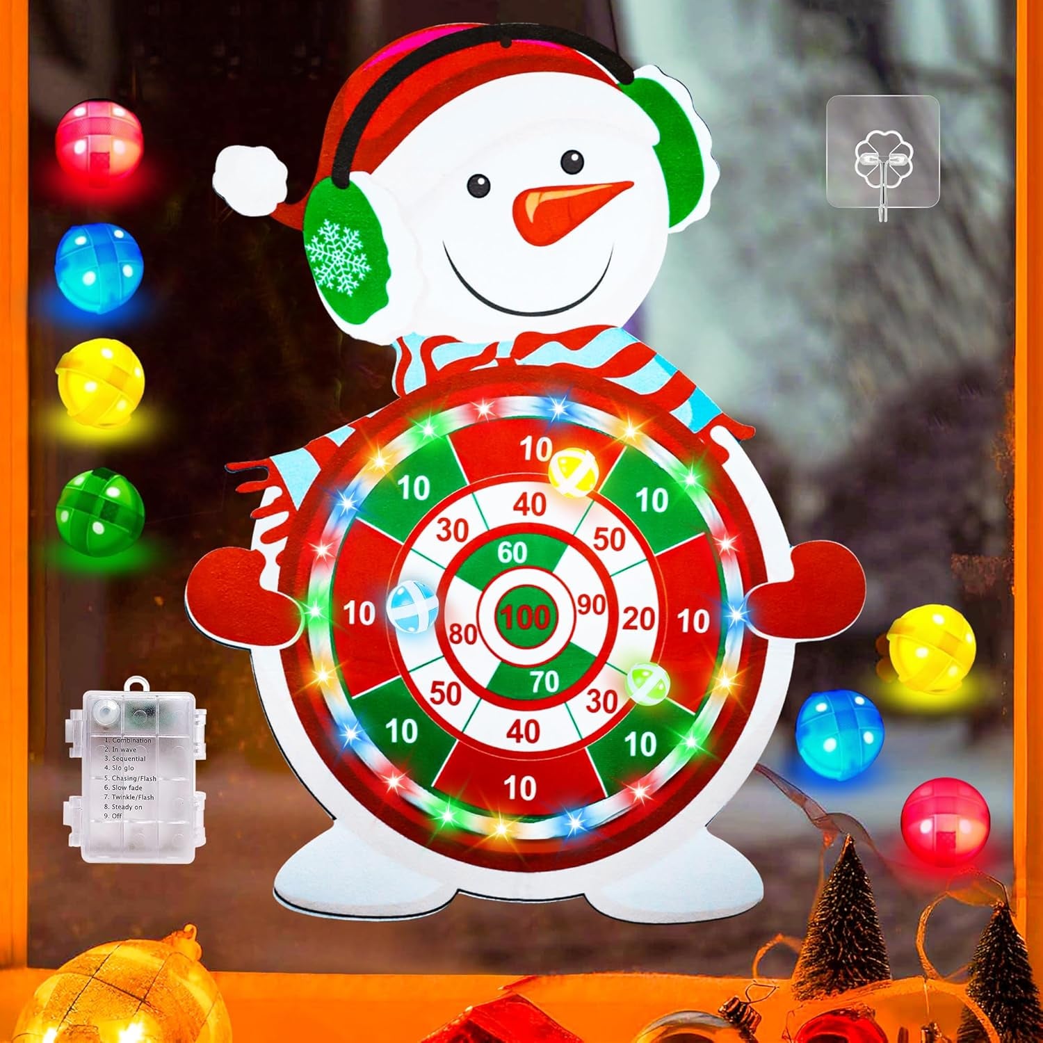 Christmas Light-Up Dart Board Game – Festive Snowman Target With 12 Sticky Balls, Family Party Fun for Kids & Adults