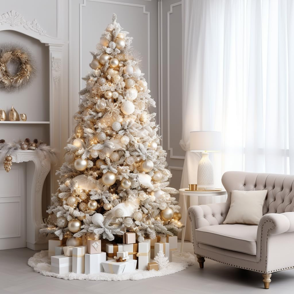 White Faux Fur Christmas Tree Skirt – 48" Luxury Plush Holiday Base Cover, Cozy Floor Decor