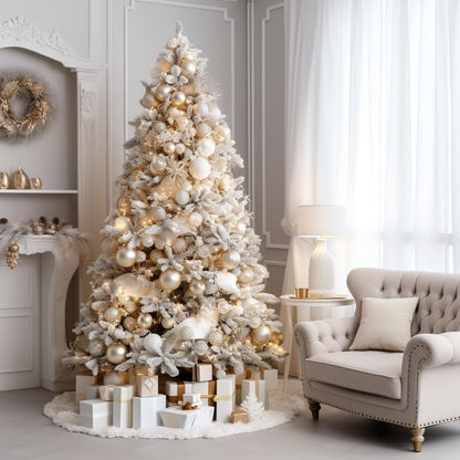 White Faux Fur Christmas Tree Skirt – 48" Luxury Plush Holiday Base Cover, Cozy Floor Decor