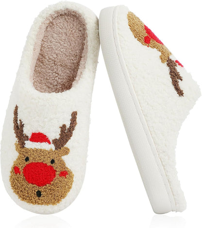 Christmas Reindeer Slippers – Warm Plush House Shoes for Women, Men & Girls, Fuzzy Holiday Home Gift