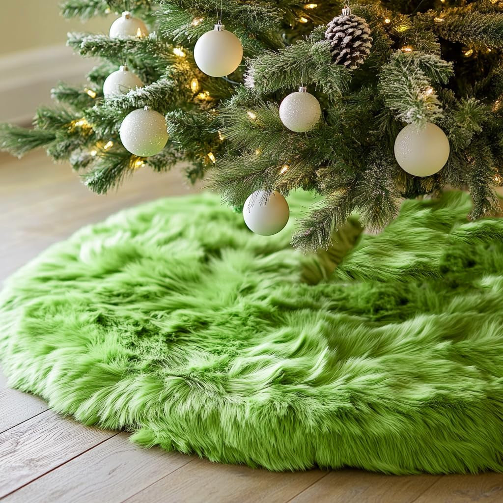 White Faux Fur Christmas Tree Skirt – 48" Luxury Plush Holiday Base Cover, Cozy Floor Decor