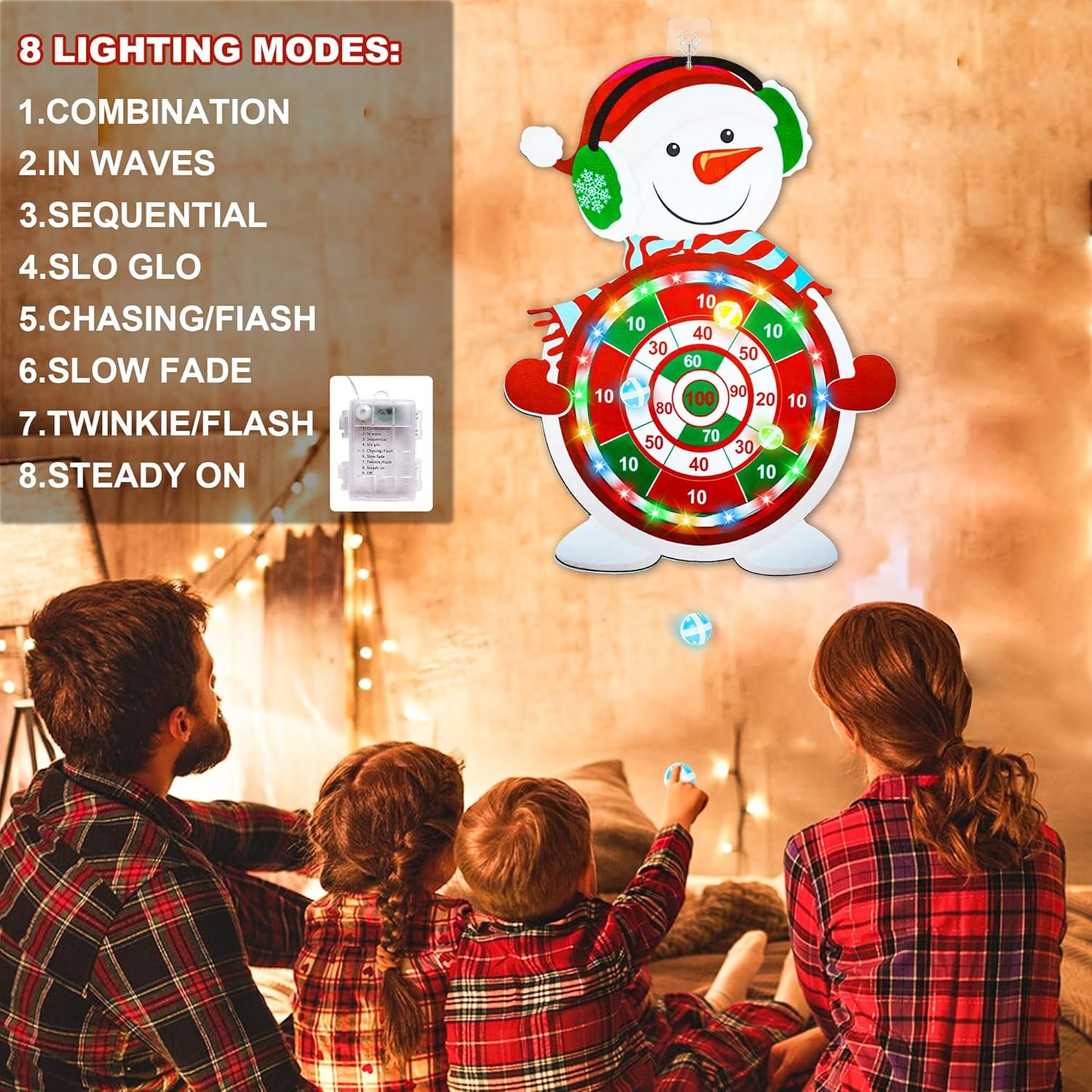 Christmas Light-Up Dart Board Game – Festive Snowman Target With 12 Sticky Balls, Family Party Fun for Kids & Adults