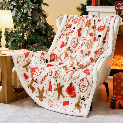 Christmas Sherpa Throw – Fluffy Reversible Holiday Blanket, Cozy 50" x 60" Reindeer Print