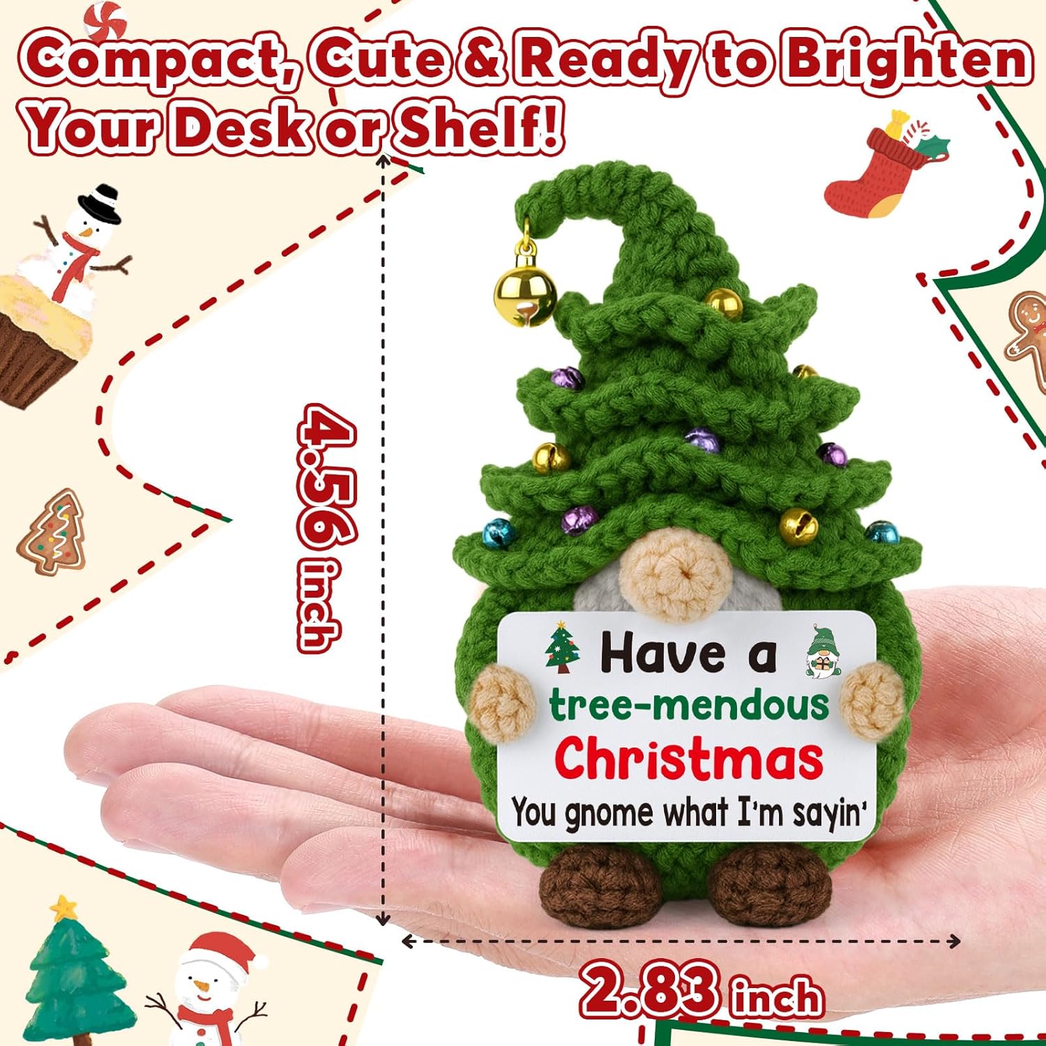 Funny Gnome Christmas Tree Doll – Cute Stocking Stuffer, White Elephant Gift & Office Decor