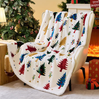 Christmas Sherpa Throw – Fluffy Reversible Holiday Blanket, Cozy 50" x 60" Reindeer Print