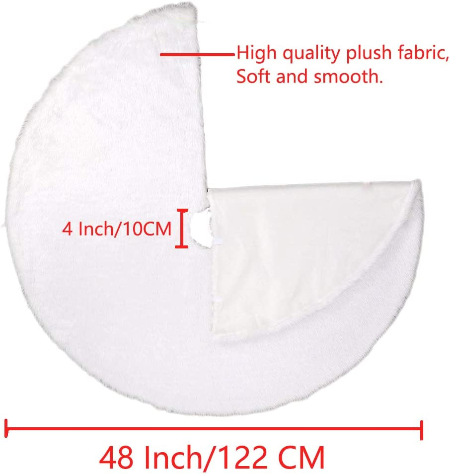 White Faux Fur Christmas Tree Skirt – 48" Luxury Plush Holiday Base Cover, Cozy Floor Decor