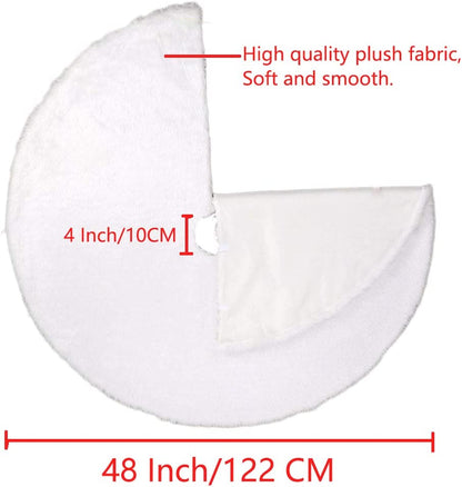 White Faux Fur Christmas Tree Skirt – 48" Luxury Plush Holiday Base Cover, Cozy Floor Decor