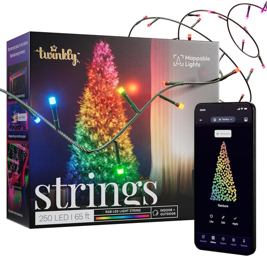 Twinkly Smart LED String Lights 250 – Colorful App-Controlled Christmas & Gaming Decor, Indoor/Outdoor, Works with Alexa & Google