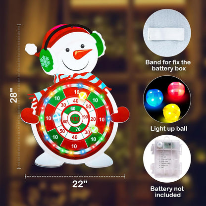 Christmas Light-Up Dart Board Game – Festive Snowman Target With 12 Sticky Balls, Family Party Fun for Kids & Adults