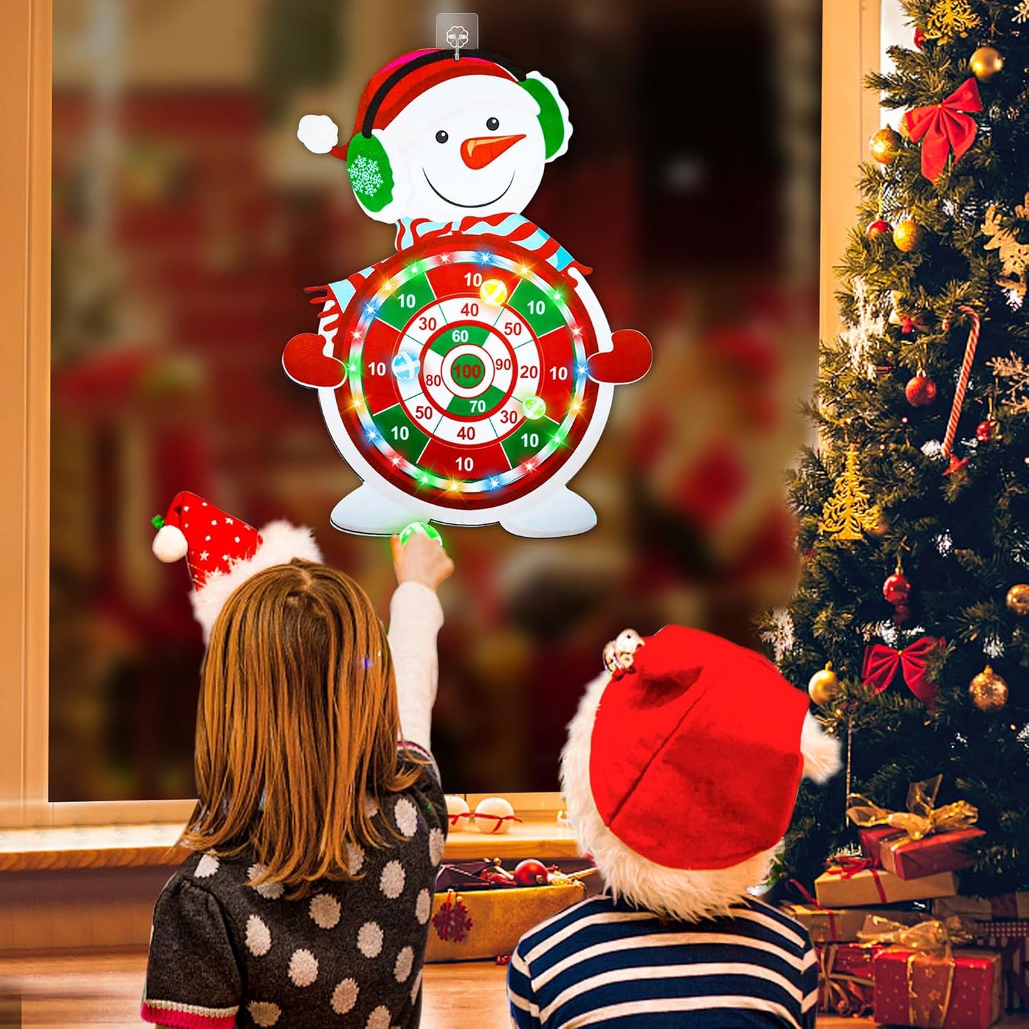 Christmas Light-Up Dart Board Game – Festive Snowman Target With 12 Sticky Balls, Family Party Fun for Kids & Adults
