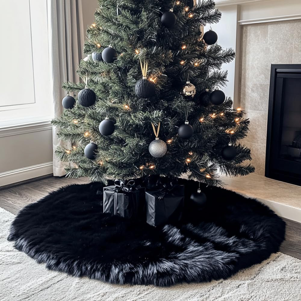 White Faux Fur Christmas Tree Skirt – 48" Luxury Plush Holiday Base Cover, Cozy Floor Decor