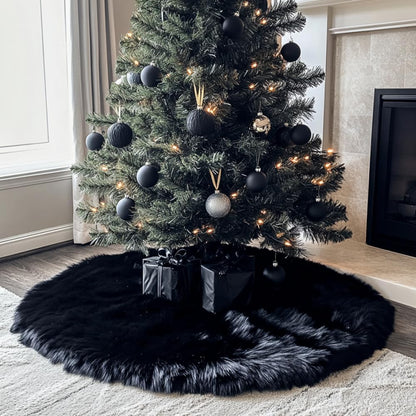 White Faux Fur Christmas Tree Skirt – 48" Luxury Plush Holiday Base Cover, Cozy Floor Decor